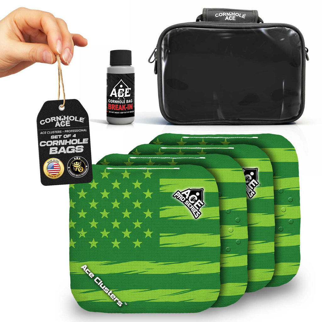 ACE Clusters Green USA Flag Cornhole Bag Kit | 4 Bags + Break-In