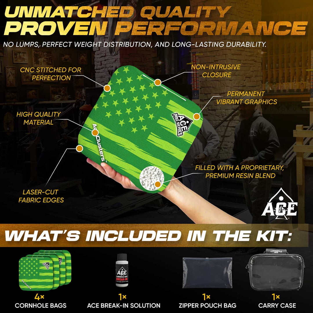 Ace Clusters - Green USA Flag - ACE Pro Bag Kit: 4 Pro Bags + Break-In Kit + Carry Case