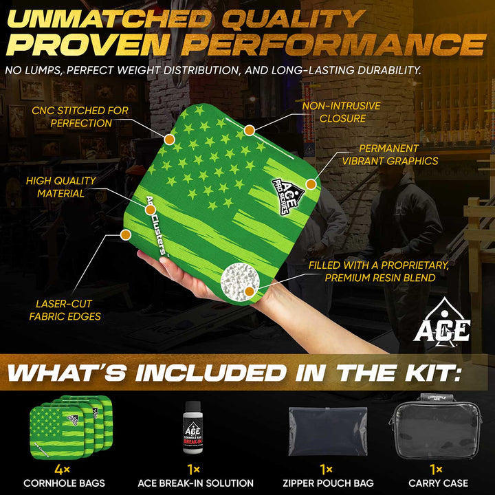 Ace Clusters - Green USA Flag - ACE Pro Bag Kit: 4 Pro Bags + Break-In Kit + Carry Case