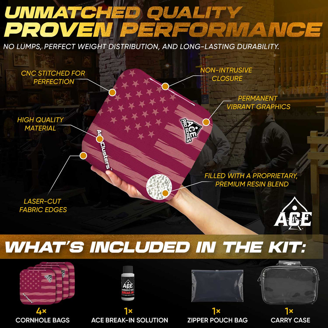 Ace Clusters - Maroon USA Flag - ACE Pro Bag Kit: 4 Pro Bags + Break-In Kit + Carry Case