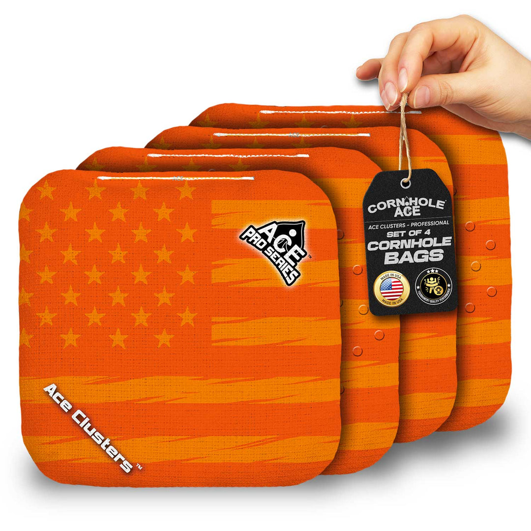 ACE Clusters Orange USA Flag ACE Pro cornhole bags set of four with bold front graphics