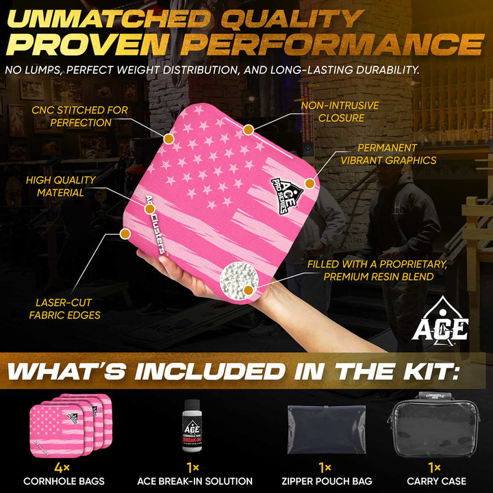 Ace Clusters - Pink USA Flag - ACE Pro Bag Kit: 4 Pro Bags + Break-In Kit + Carry Case