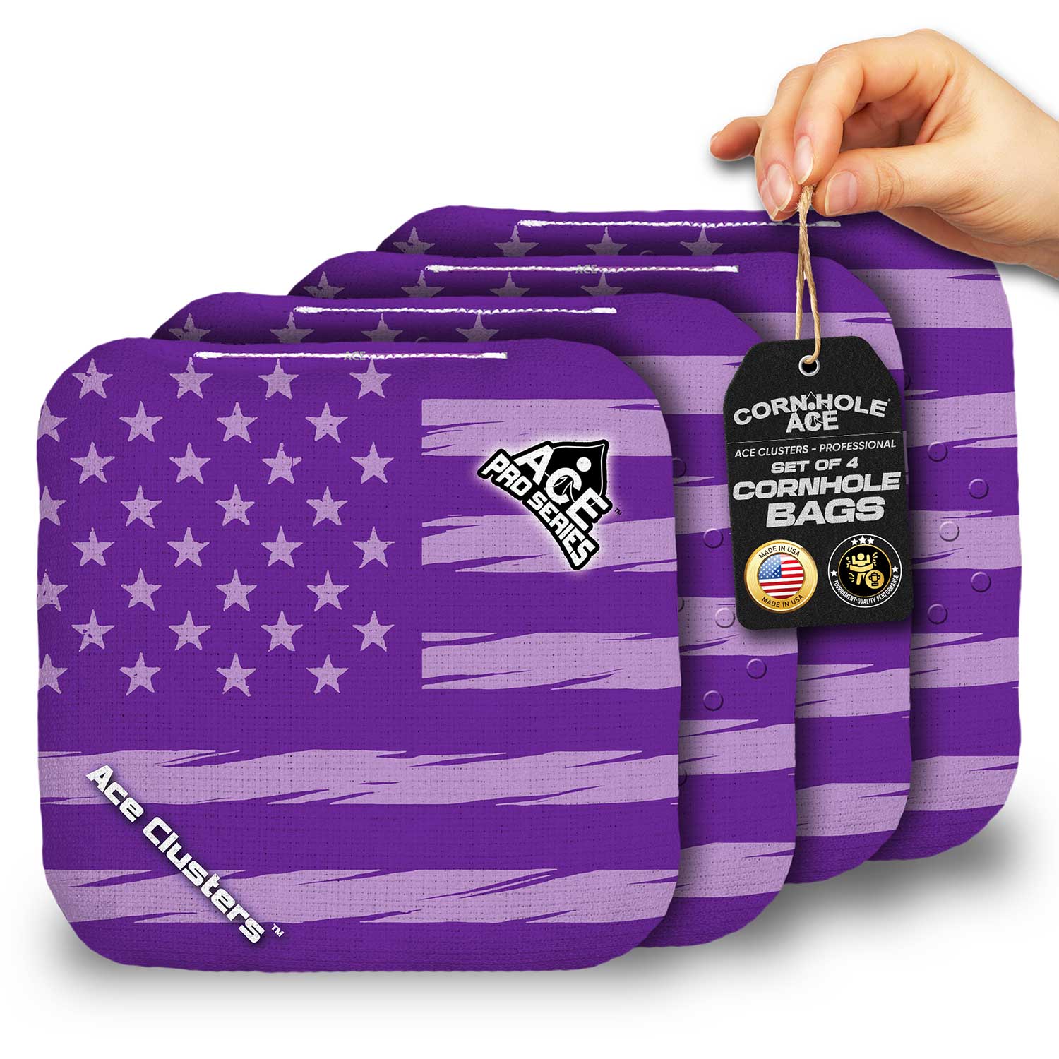 アブラーズ　4 of US ACE Clusters Purple USA Flag Cornhole Bags | ACE Pro Stamped, Set