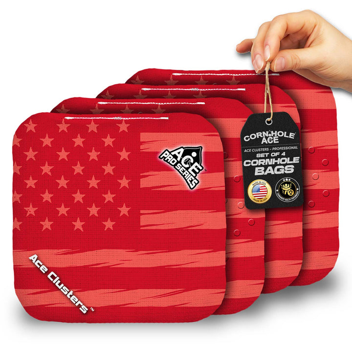 ACE Clusters Red USA Flag ACE Pro cornhole bags set of four with bold front graphics