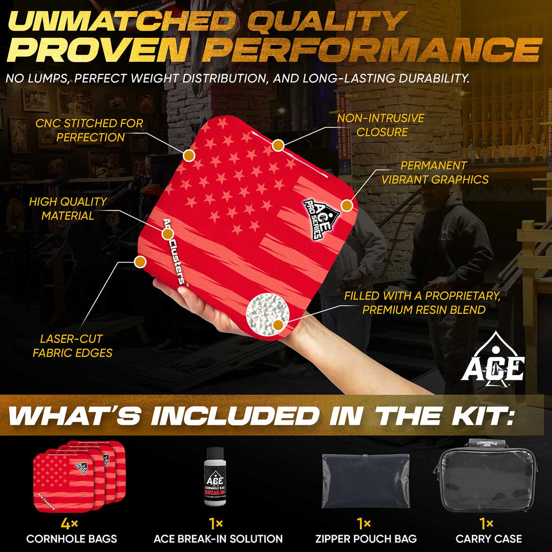 Ace Clusters - Red USA Flag - ACE Pro Bag Kit: 4 Pro Bags + Break-In Kit + Carry Case