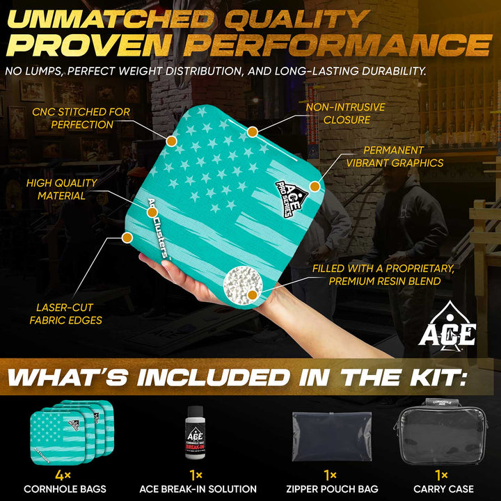 Ace Clusters - Teal USA Flag - ACE Pro Bag Kit: 4 Pro Bags + Break-In Kit + Carry Case