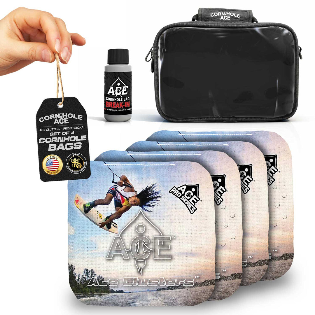 ACE Clusters Wakeboarder ACE Pro cornhole bags set of four with bold front graphics alternate view