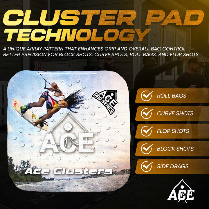 ACE Clusters Wakeboarder ACE Pro cornhole bags angled stack showing fabric texture