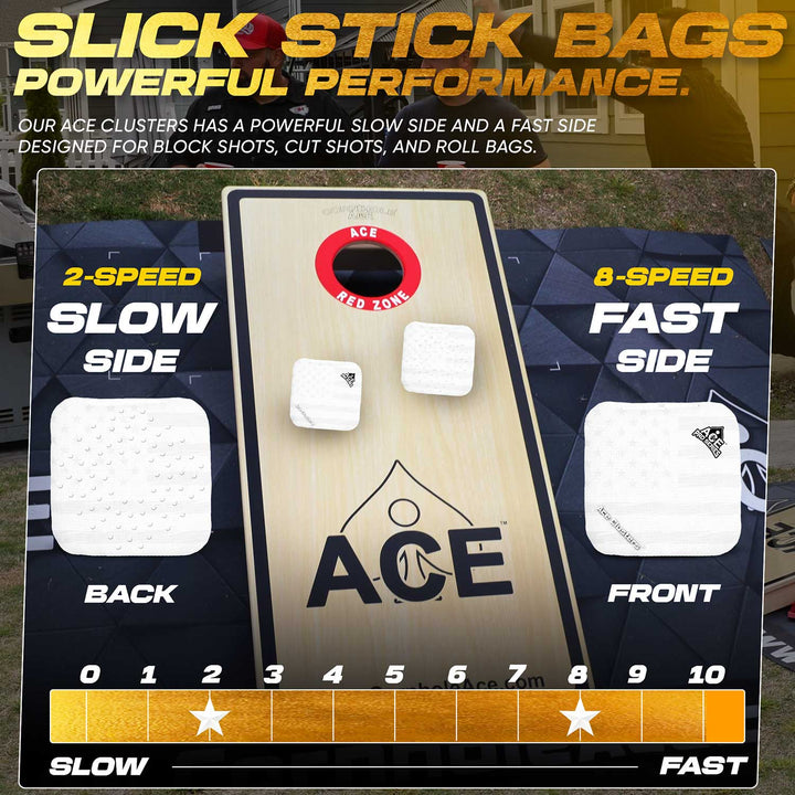 ACE Clusters White USA Flag ACE Pro cornhole bags close-up with stitched seams and logo