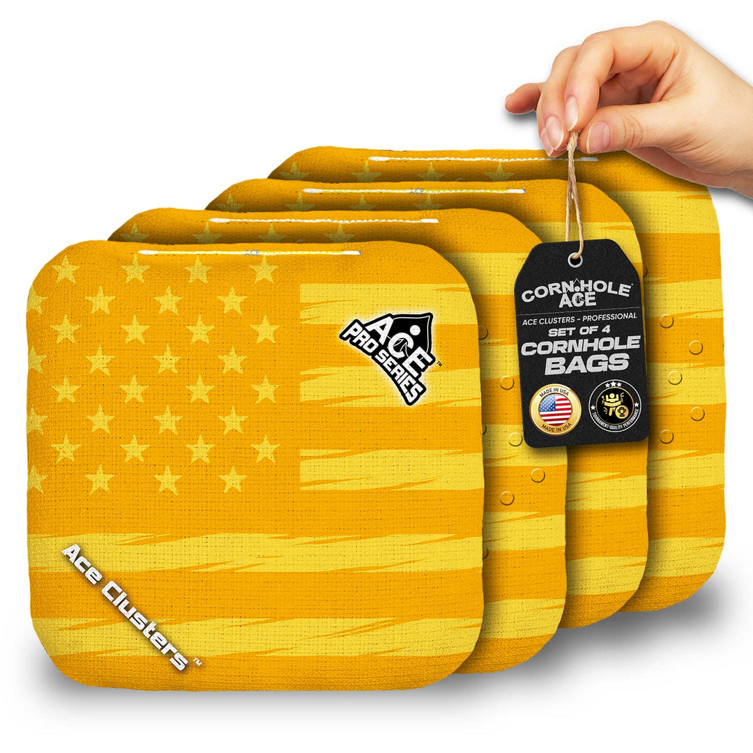 ACE Clusters Yellow USA Flag ACE Pro cornhole bags set of four with bold front graphics