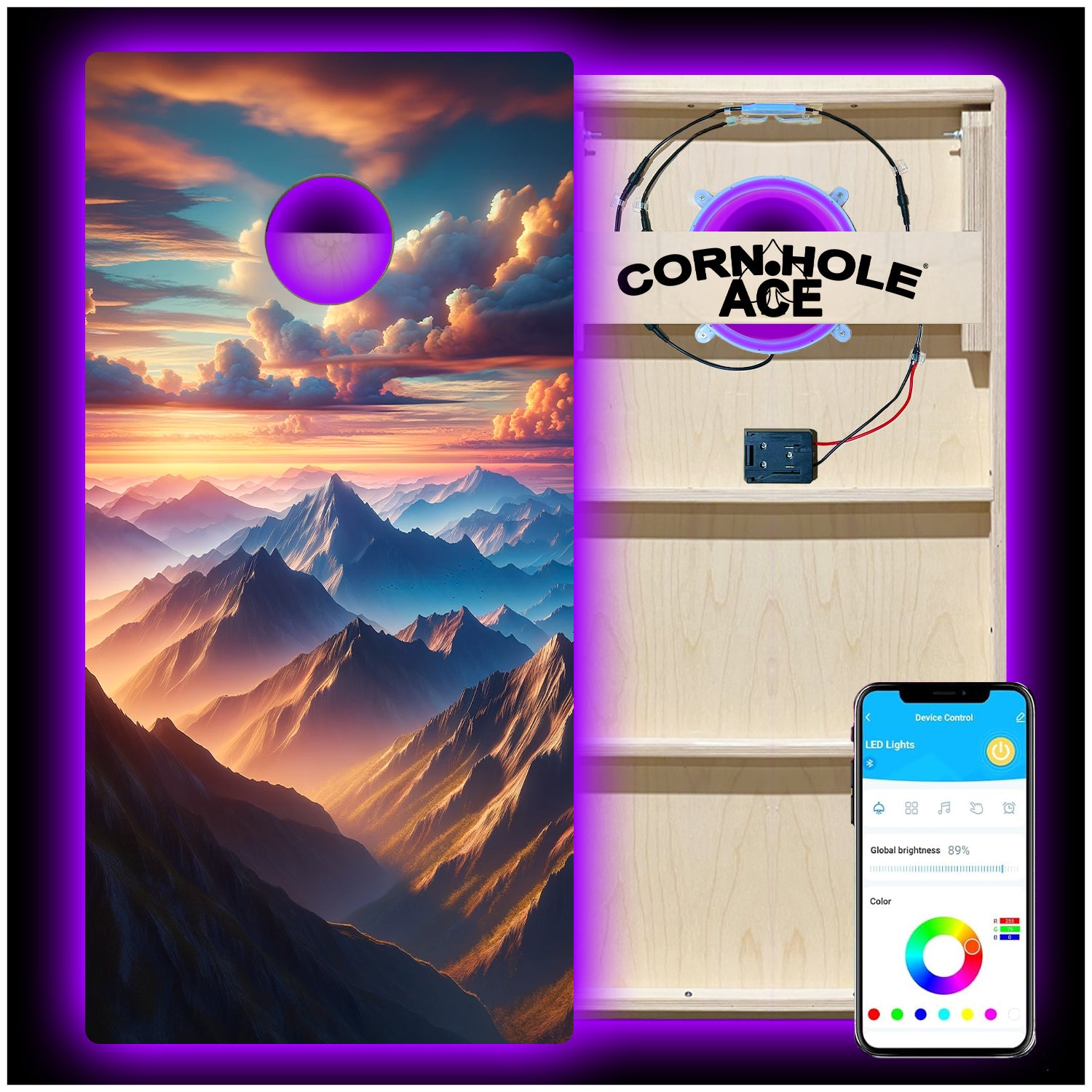 Alpine Sunrise - Cornhole Board Set - Professional - With Pro Light Ki ...