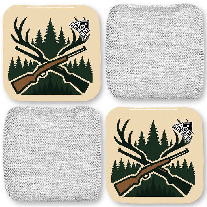 Antlers and Oak Emblem - White Carpet - ACE Pro Carpet Cornhole Bags