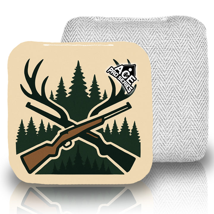 Antlers and Oak Emblem - White Carpet - ACE Pro Carpet Cornhole Bags