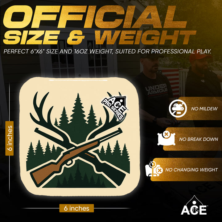 Antlers and Oak Emblem - White Carpet - ACE Pro Carpet Cornhole Bags
