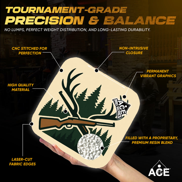Antlers and Oak Emblem - White Carpet - ACE Pro Carpet Cornhole Bags