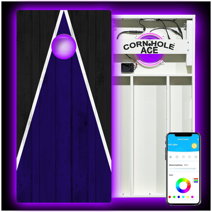 Baltimore Tailgate Triangle Design (Purple and Black) - Cornhole Board Set - All Weather - With Pro Light Kit