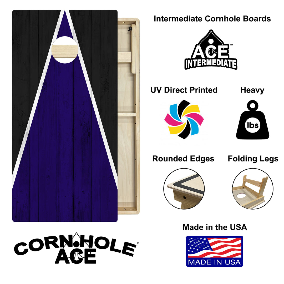 Baltimore Tailgate Triangle Design (Purple and Black) - Cornhole Board Set - Intermediate