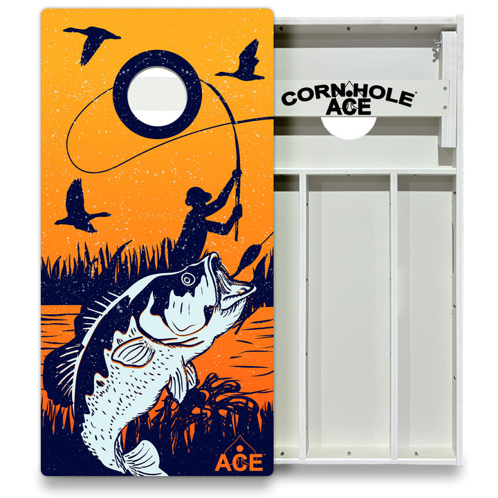 Bass Fishing at Sunset - Cornhole Board Set - All Weather