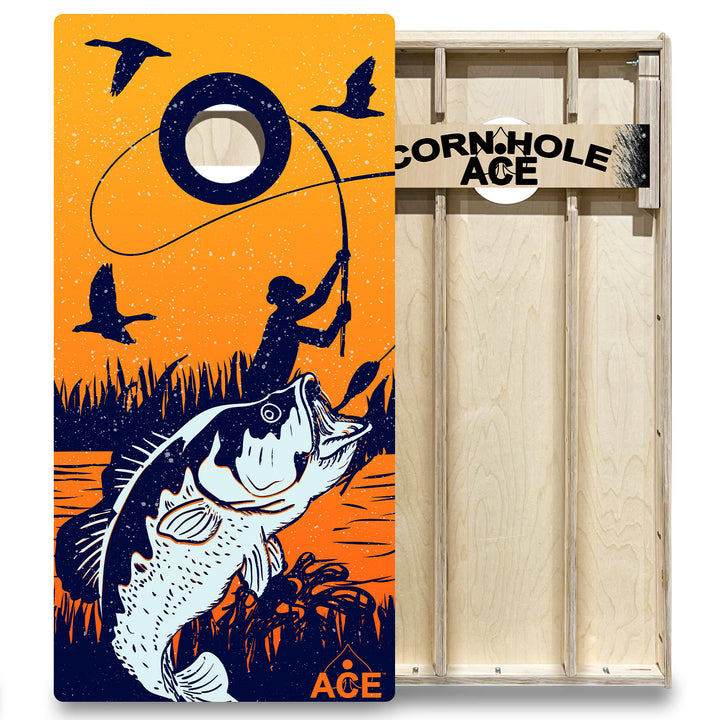 Bass Fishing at Sunset - Cornhole Board Set - Elite