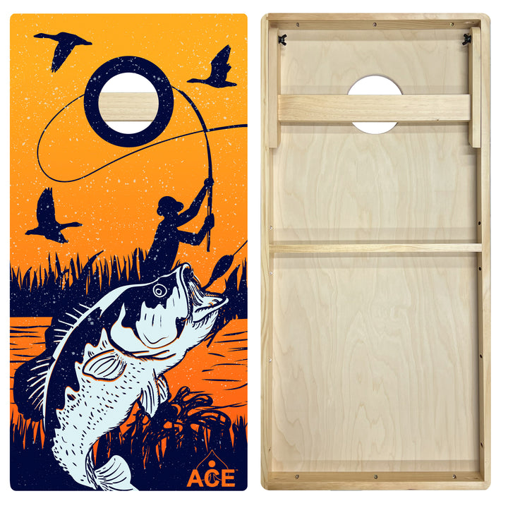 Bass Fishing at Sunset - Cornhole Board Set - Intermediate