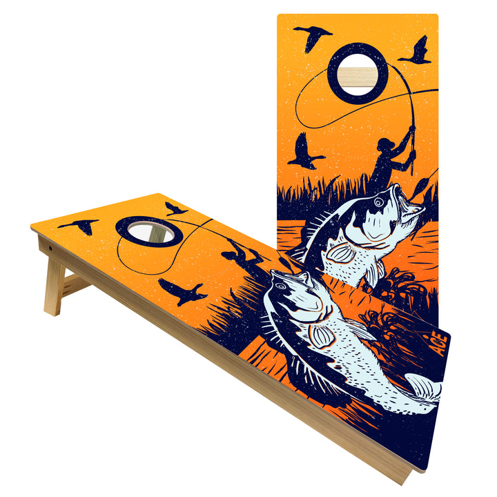 Bass Fishing at Sunset - Cornhole Board Set - Intermediate