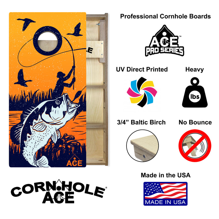 Bass Fishing at Sunset - Cornhole Board Set - Professional