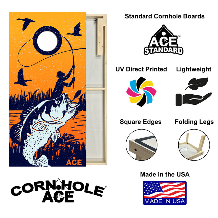 Bass Fishing at Sunset - Cornhole Board Set - Standard