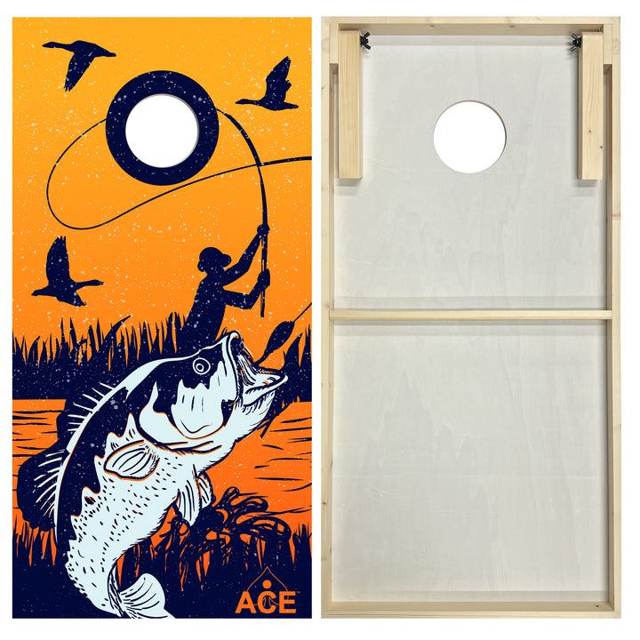 Bass Fishing at Sunset - Cornhole Board Set - Standard