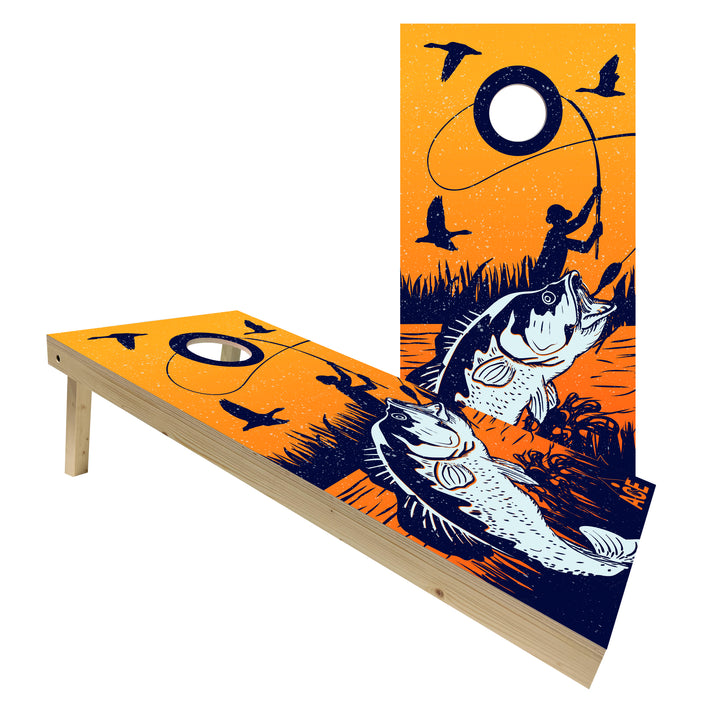 Bass Fishing at Sunset - Cornhole Board Set - Standard