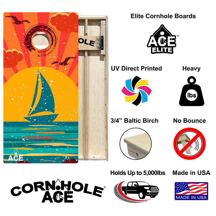 ACE Beach Sailboat - Cornhole Board Set - Elite