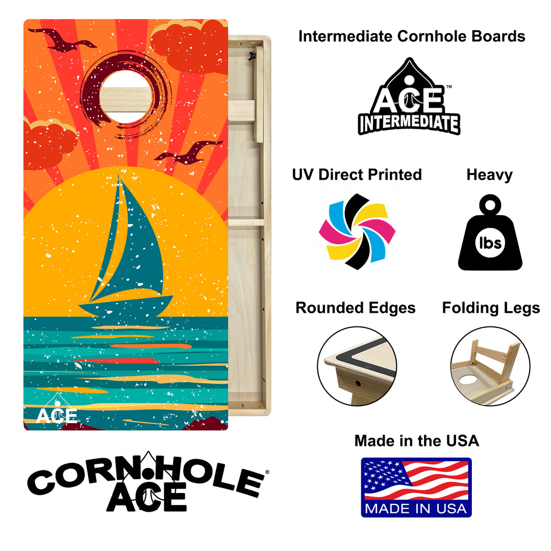 ACE Beach Sailboat - Cornhole Board Set - Intermediate