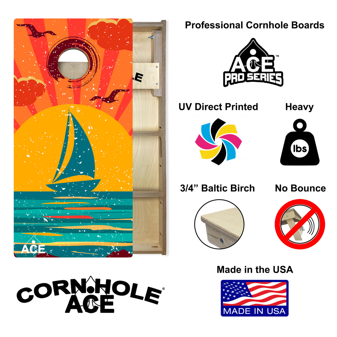 ACE Beach Sailboat - Cornhole Board Set - Professional