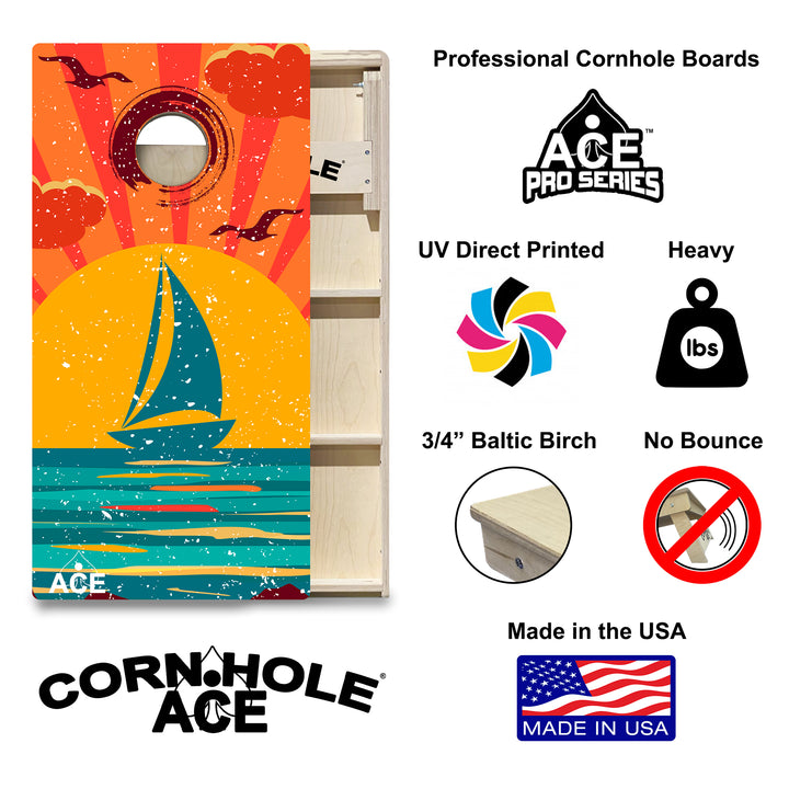 ACE Beach Sailboat - Cornhole Board Set - Professional