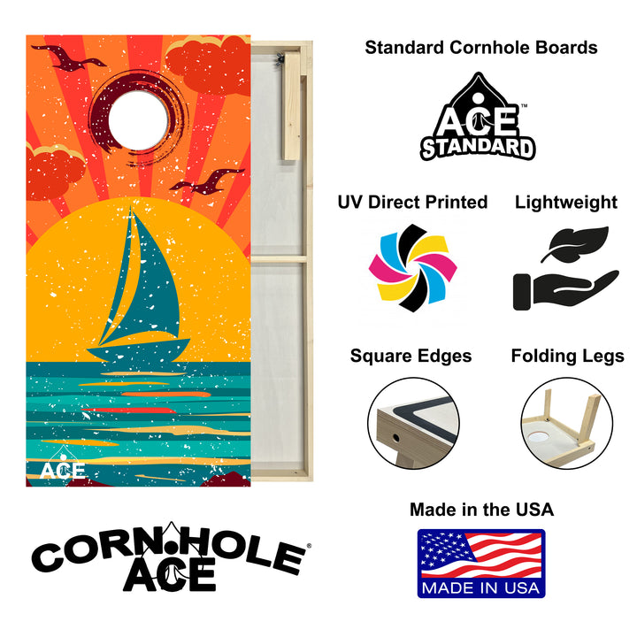 ACE Beach Sailboat - Cornhole Board Set - Standard