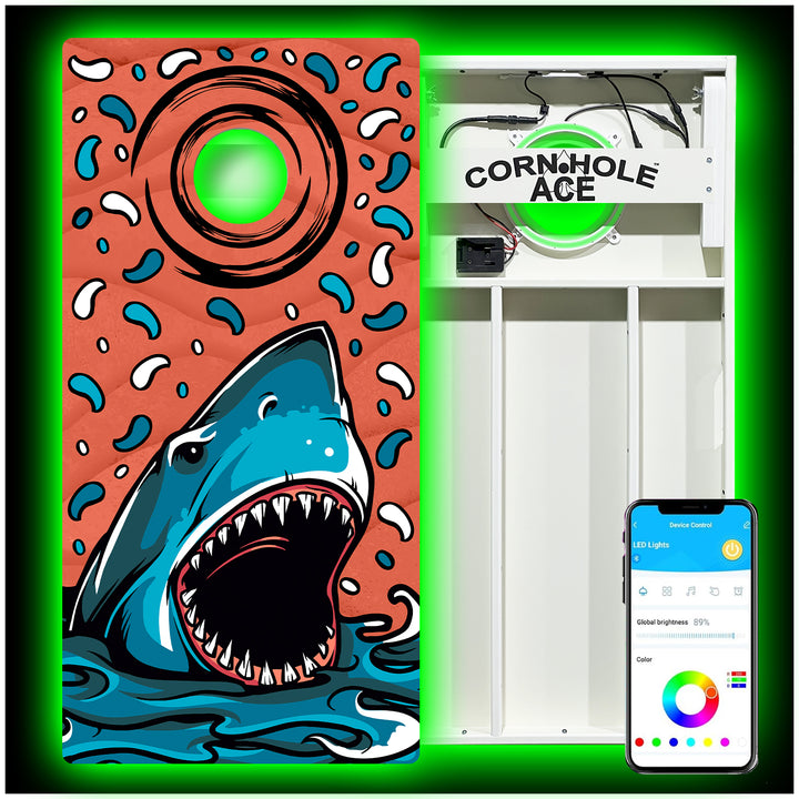ACE Beach Shark - Cornhole Board Set - All Weather - With Pro Light Kit