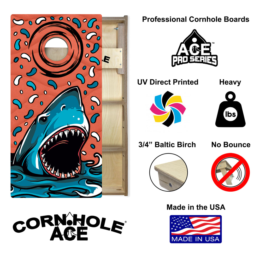 ACE Beach Shark - Cornhole Board Set - Professional