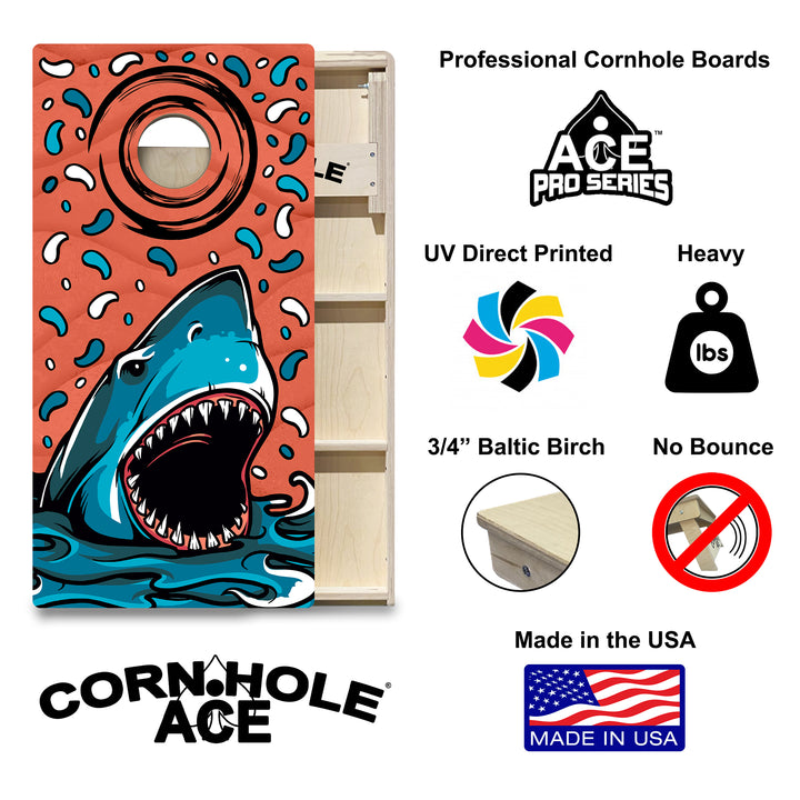 ACE Beach Shark - Cornhole Board Set - Professional