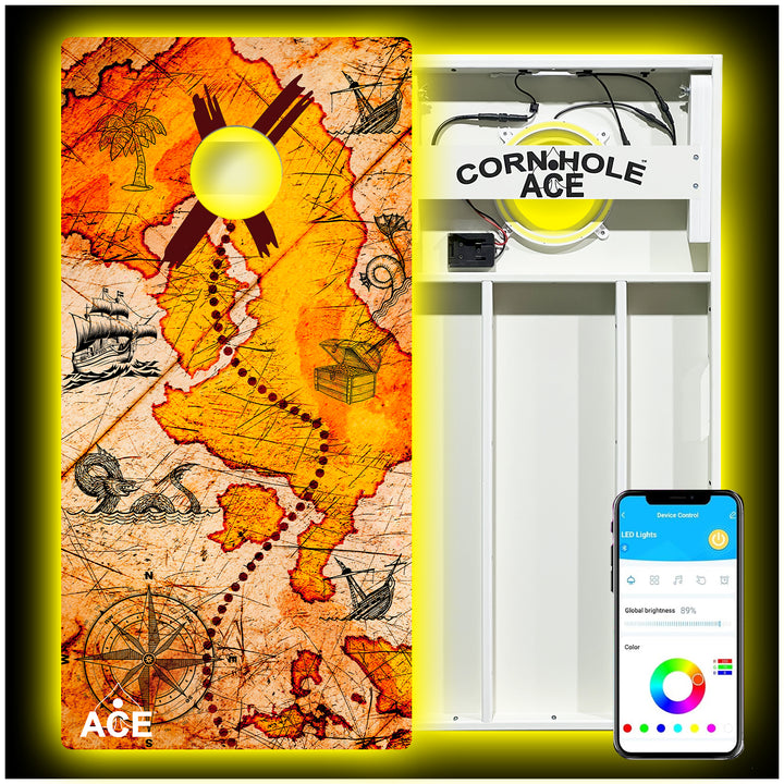 ACE Beach Treasure Map - Cornhole Board Set - All Weather - With Pro Light Kit