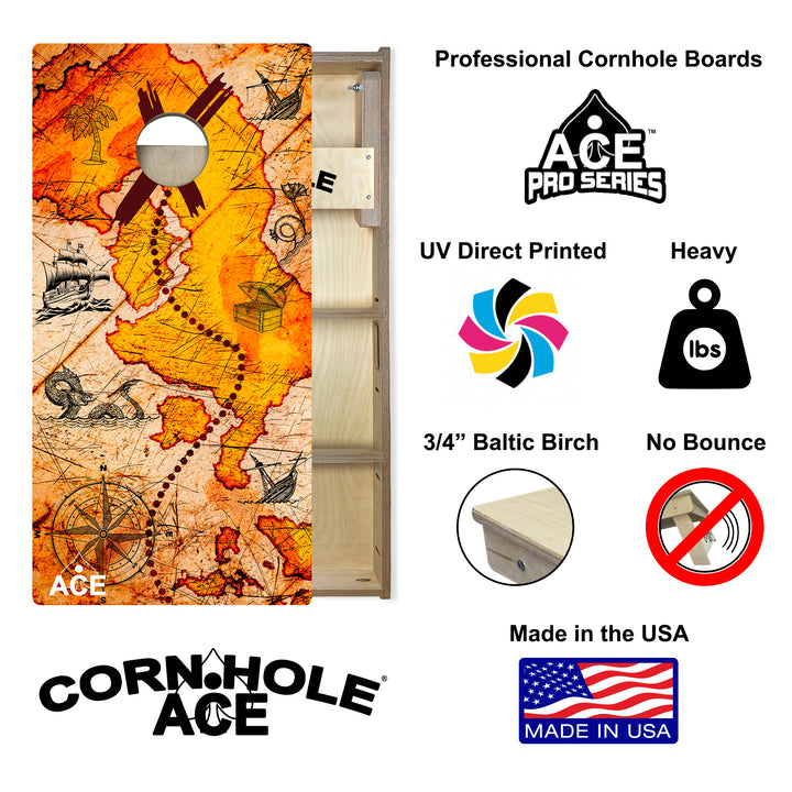 ACE Beach Treasure Map - Cornhole Board Set - Professional