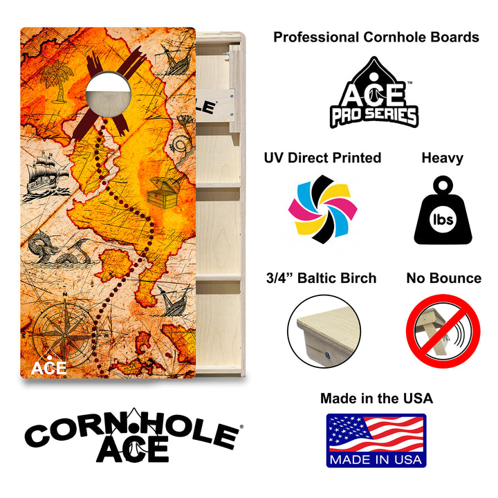 ACE Beach Treasure Map - Cornhole Board Set - Professional