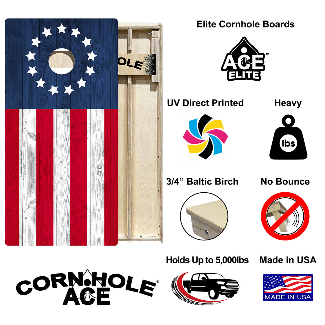 Betsy Ross Flag - Cornhole Board Set - Elite