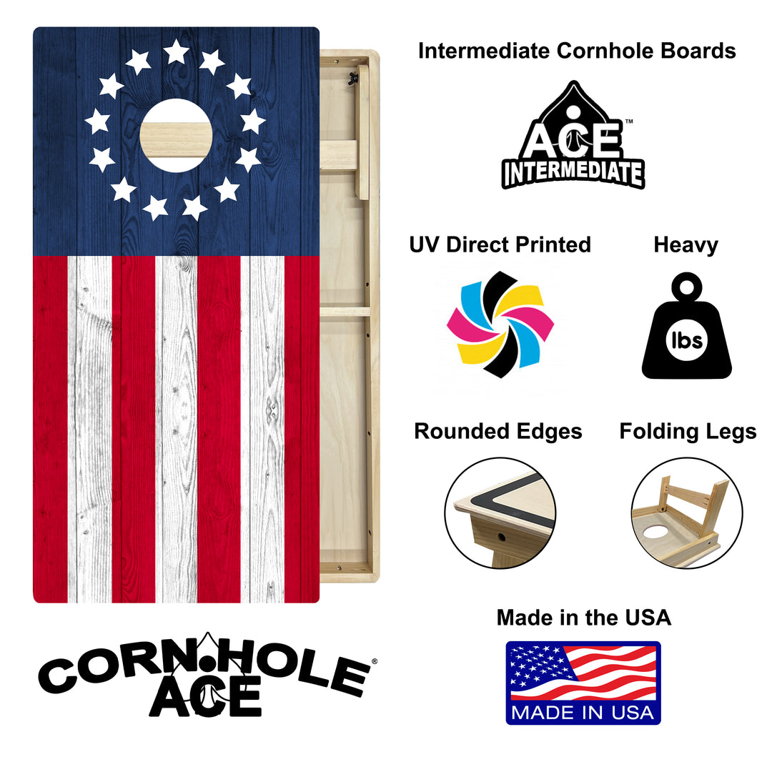 Betsy Ross Flag - Cornhole Board Set - Intermediate