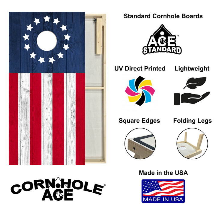 Betsy Ross Flag - Cornhole Board Set - Standard