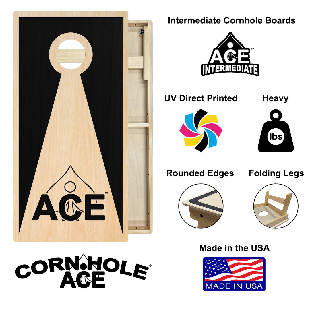 Black ACE Inverse Triangle - Cornhole Board Set - Intermediate