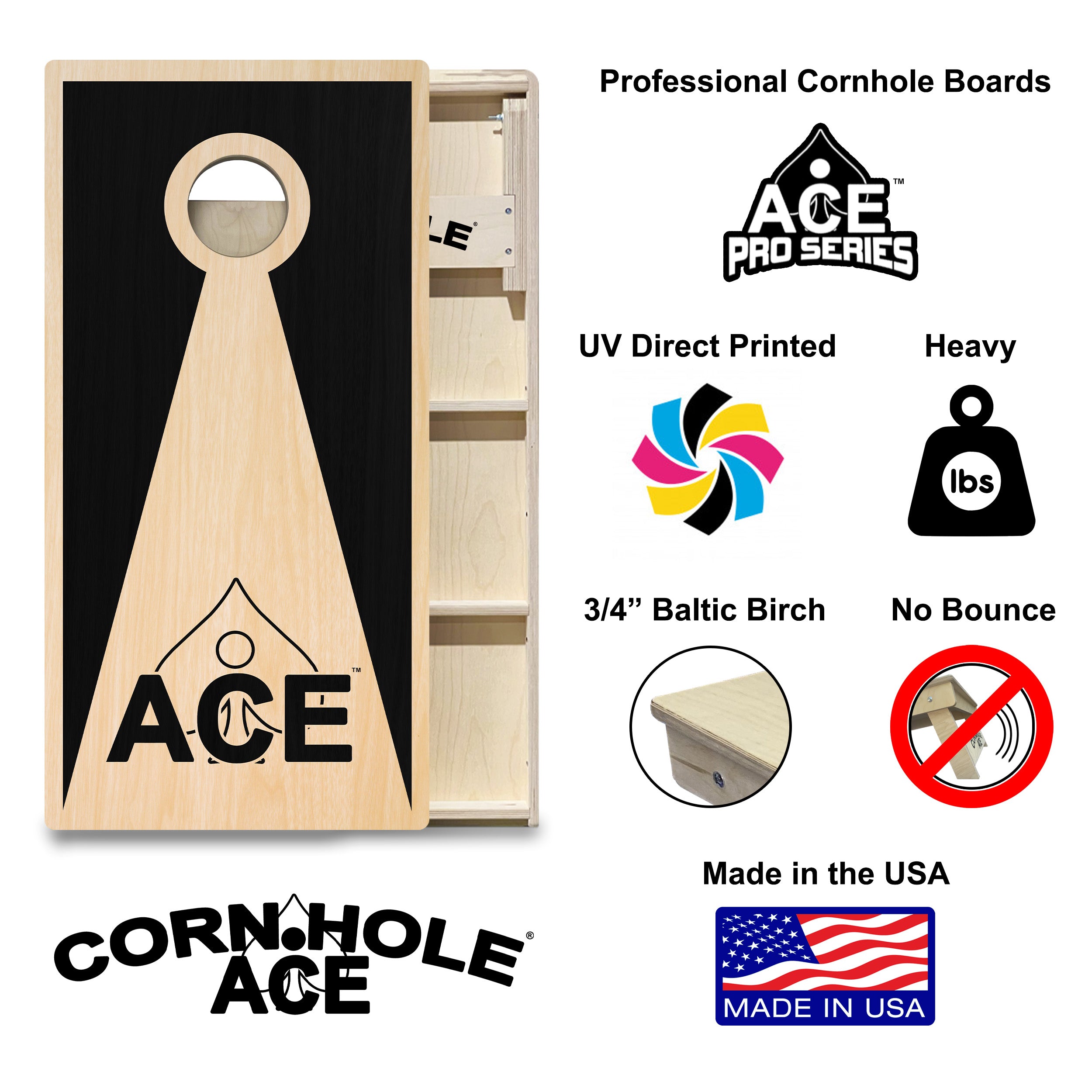 Black ACE Inverse Triangle Cornhole Board Set | Professional