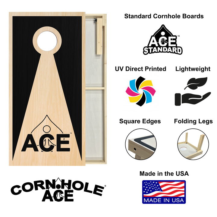 Black ACE Inverse Triangle - Cornhole Board Set - Standard