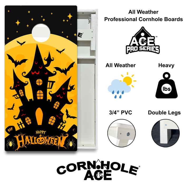 Black Haunted House - Cornhole Board Set - All Weather