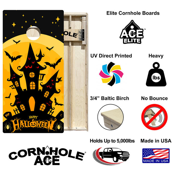 Black Haunted House - Cornhole Board Set - Elite