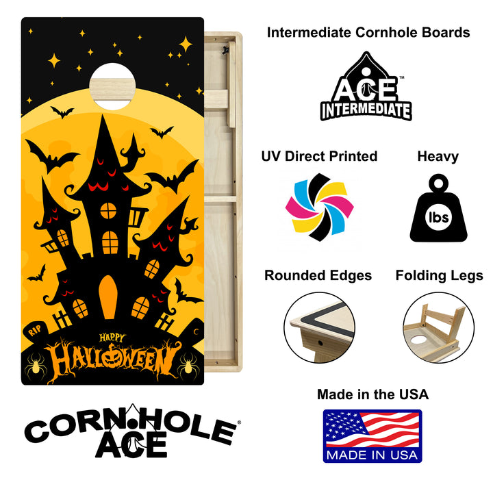 Black Haunted House - Cornhole Board Set - Intermediate