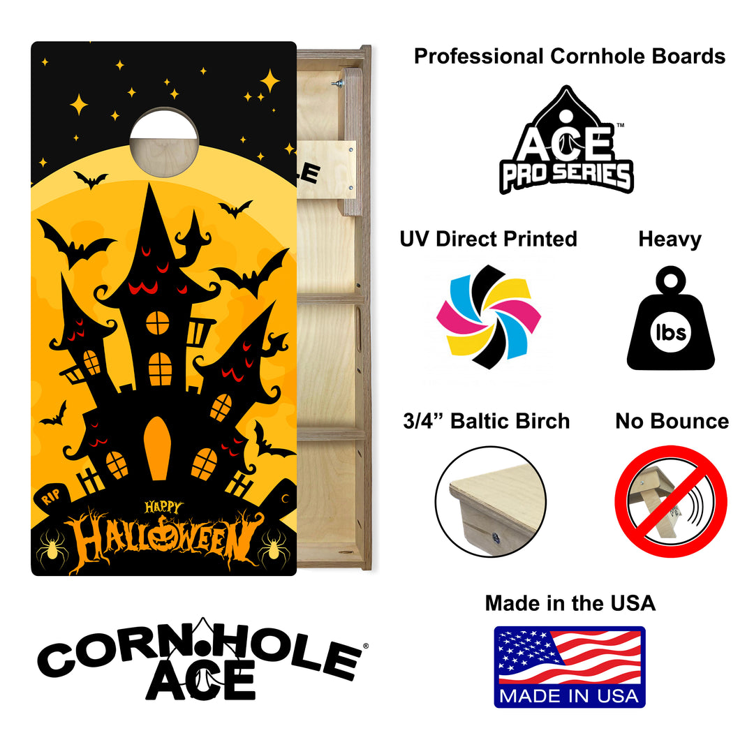 Black Haunted House - Cornhole Board Set - Professional